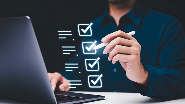 Software developer writing code on a laptop with abstract DevOps and technology workflow icons in a dark digital workspace