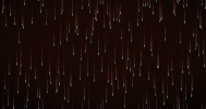 Matrix rain animation with amber binary digits streams in a dense code storm, surging downward across a glowing mainframe-inspired terminal background.
