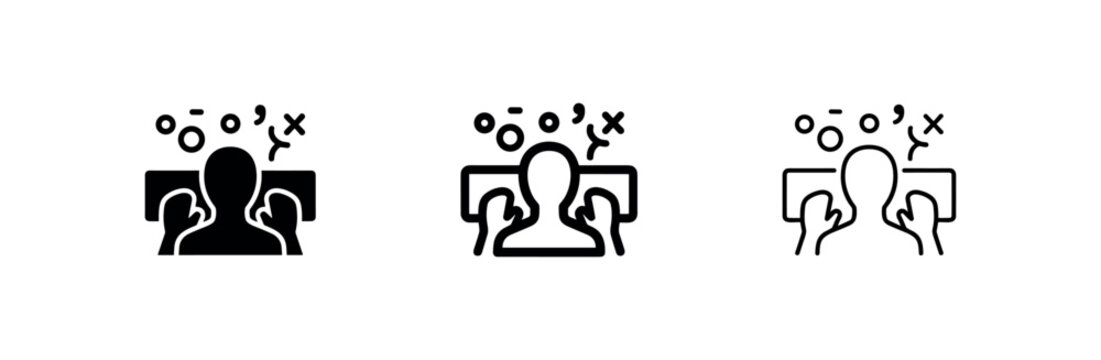 Information overload and multitasking stress icon with symbols above person