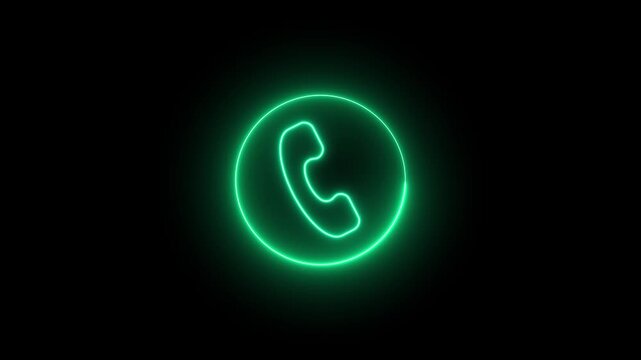 Neon green glowing telephone animation on black background, for business communication