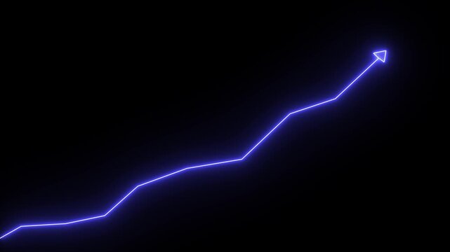 Glowing neon line market Recovery Concept. Successful growth trend blue line graph going Up on dark background.&nbsp;4k video