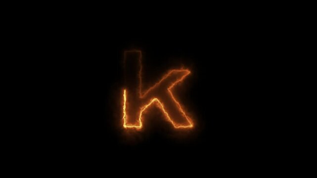 Burning Capital Letter K in Bright Flame Against Dark Background