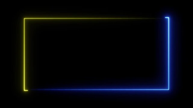 Abstract neon rectangles expand and animate with glowing lines on a dark background for modern design