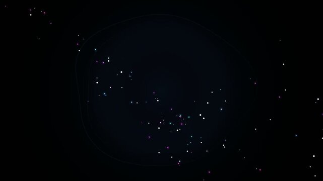 Abstract blue glowing spheres and fluid shapes in dark space background