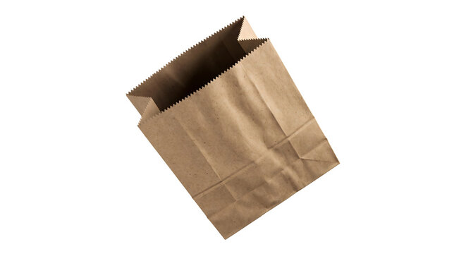 Open empty brown paper bag for grocery shopping or waste recycling isolated on clean background for retail.