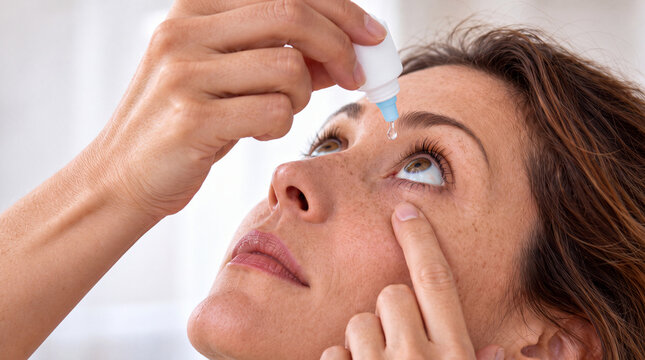Close-Up of a Woman Applying Eye Drops in Soft Natural Light