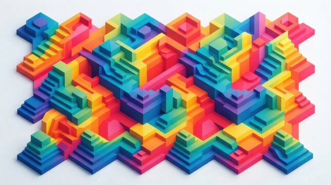 Colorful abstract geometric stairs pattern with isometric perspective and bright shapes