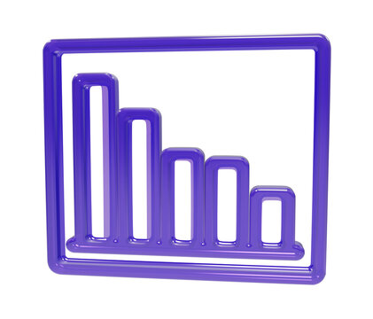 A3d glossy purple bar chart showing a downward trend, isolated on a transparent background, for business and, financial data analysis