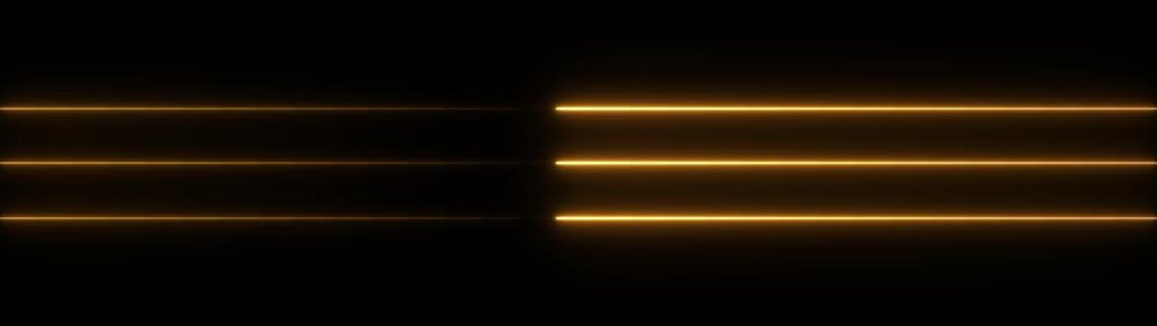 Abstract golden laser beam lines glowing on black background, futuristic light trails overlay, minimalist motion for digital media