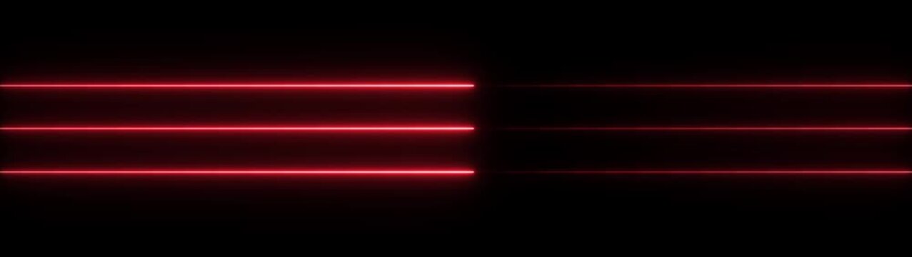 Glowing red laser beams abstract background, parallel neon light lines moving in dark space, futuristic digital technology concept