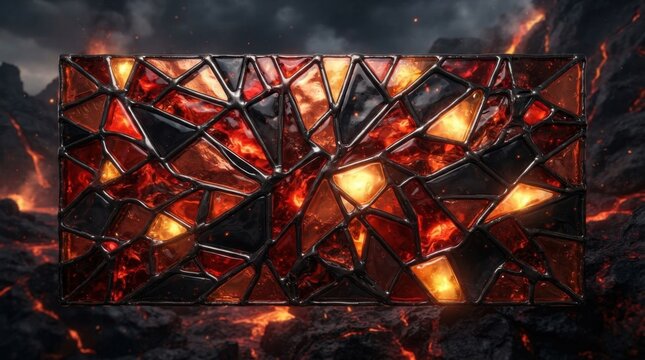 Abstract geometric pattern with glowing red and orange triangular shapes and lines