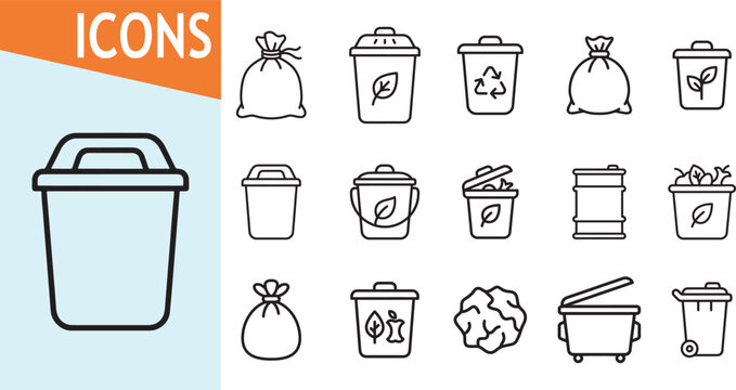 Trash and recycling bin icons for waste management