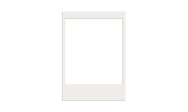 Square white polaroid photo frame mockup with blank center area for photography display set against transparent grid background.