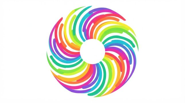 Abstract rainbow spiral circle shape with vibrant colorful curved lines and motion