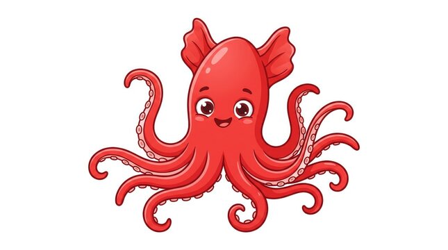 Cute red octopus cartoon character isolated on a white background