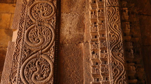 Carved Details on the wall of Siddavatam Fort, Andhra Pradesh, India.