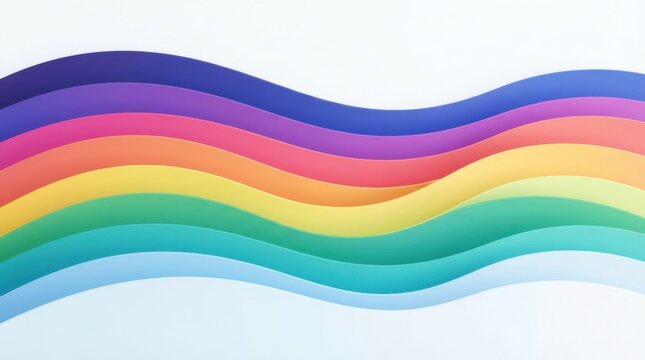 Abstract rainbow wavy lines in bright colors forming a flowing paper layer design