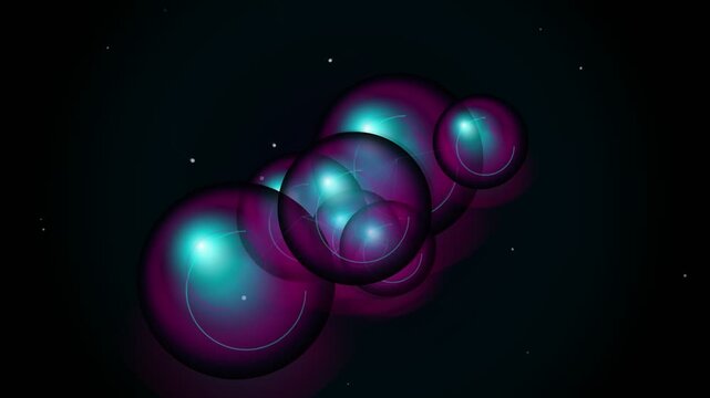 Abstract cluster of glowing blue bubbles on black background