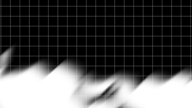 glowing white smoke wave on wireframe grid loop background, cyber vapor motion