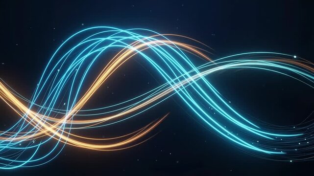 Abstract Glowing Gold and Cyan Blue Light Wave Lines Infinity Loop Motion Background