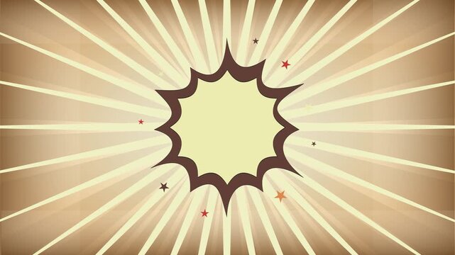 Vintage comic book style sunburst background with a central starburst speech bubble for copy space