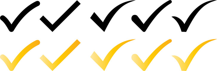 Set of black and yellow hand drawn check marks and approval signs with tick mark © bijaychandra