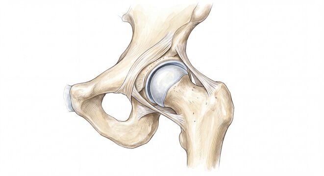 Anatomical Illustration of Human Hip Joint Replacement Surgery
