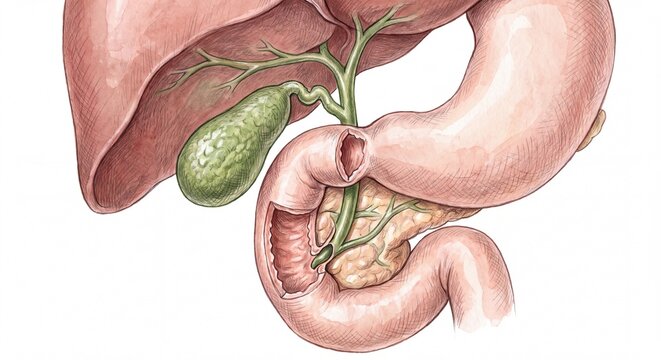 Anatomical Illustration of Human Liver Gallbladder and Pancreas