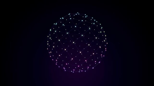 Abstract digital sphere made of glowing nodes and connection lines network technology data communication dot