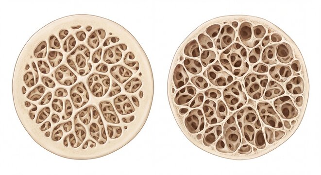 Comparison of Healthy Bone and Osteoporosis Bone Structure Illustration