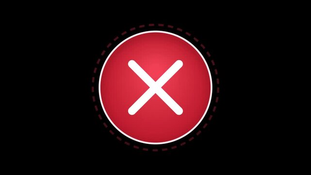 Red circle icon with white cross sign animation error stop negative cancel failure error stop negative cancel failure