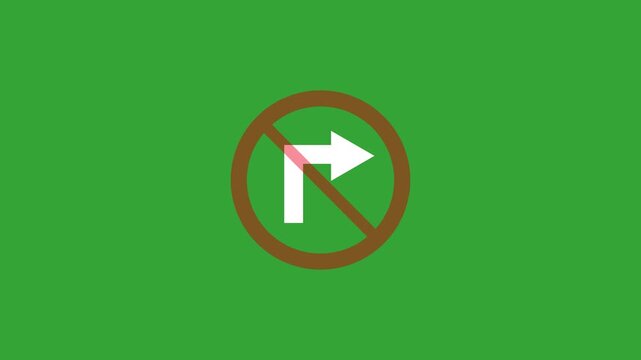 Red prohibition signs prohibiting right turns on a green and black striped background