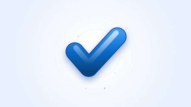3d glossy blue check mark icon isolated on white background, representing success, approval, completion, correct choice, or task finished, high quality digital illustration