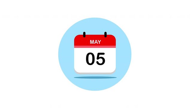 Calendar animation showing may 05 date icons in blue circles