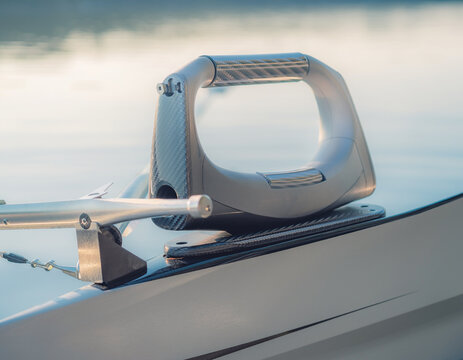 Competition Rowing Shell Oarlock and Rigger Detail