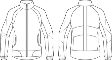 Athletic track jacket technical flat drawing vector template front and back view © Azizul