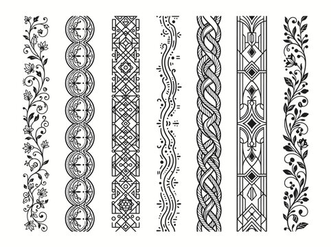 Decorative vertical border set, ornate floral and geometric divider collection

