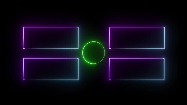 Abstract neon rectangles and circles forming a pattern during a dark digital transition