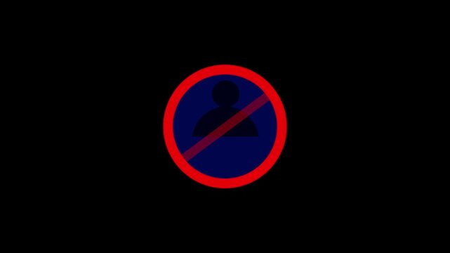 Six illuminated prohibition symbols with red border on black background during night with subtle motion