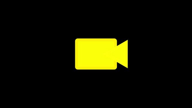 Yellow camera icon growing in size against black background cinematic motion