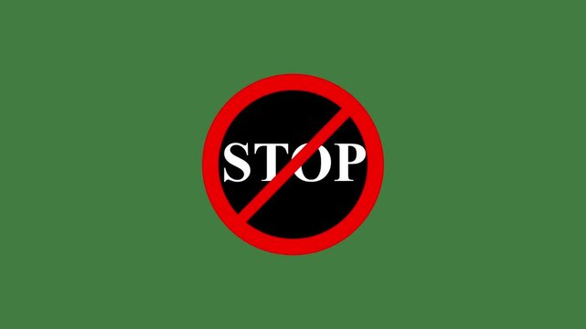 Red Stop Signs on Green Background with Black Stripes Cinematic Motion