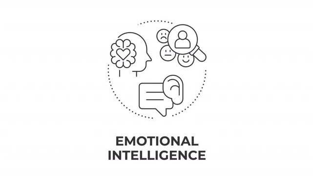 Emotional intelligence animated line concept icon. Active listening communication skills. Mindful self regulation techniques. Flat linear graphic motion. Minimalist black outline animation