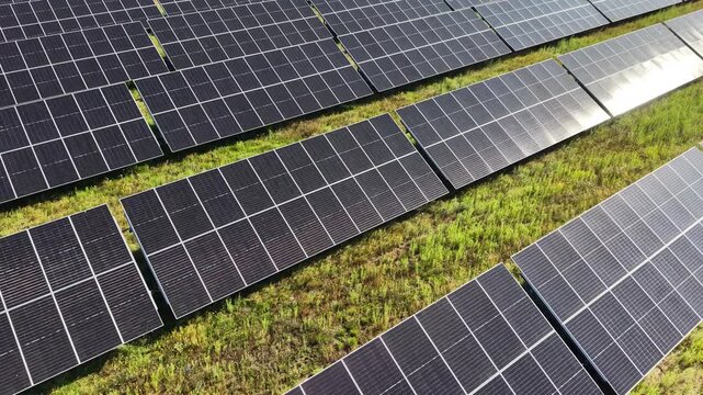 Large scale solar farm installation aerial perspective