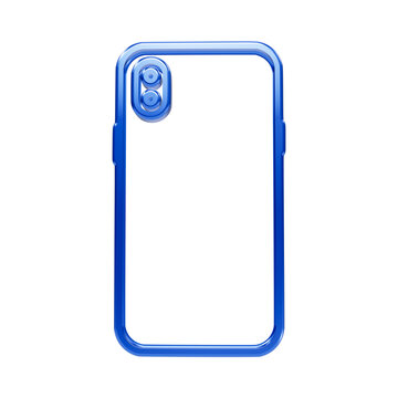 Glossy blue smartphone back cover with dual camera module on a dark background, blue mobile phone