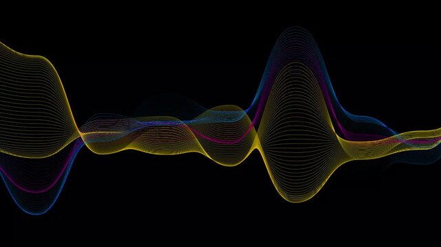 Abstract sound waves in motion against a dark background with copy space during a digital broadcast