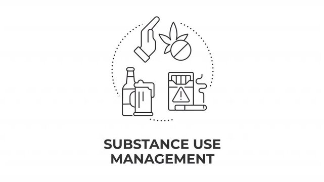 Substance use management animated line concept icon. Proactive health management. Medication consumption control. Healthy lifestyle. Flat linear graphic motion. Minimalist black outline animation