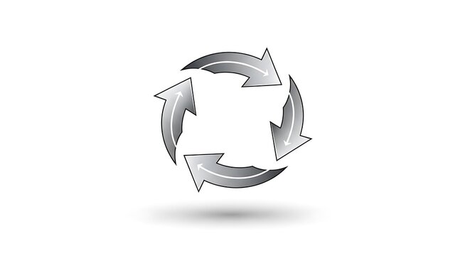 Circular rotating silver arrows in a cycle movement with circular arrow