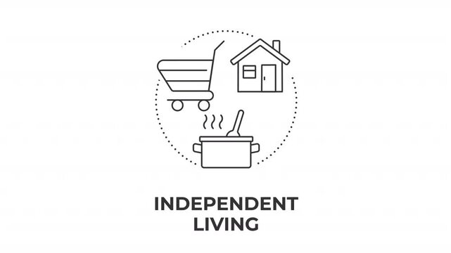Independent living animated line concept icon. Managing personal life tasks. Sustaining daily personal wellness. Practical selfcare. Flat linear graphic motion. Minimalist black outline animation