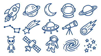 Set of handdrawn space and astronomy icons © AVII.