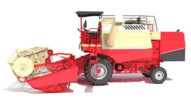 Farm Combine Harvester 3D rendering on white background